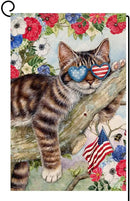 BLKWHT 4th of July Cat Garden Flag 12x18 Vertical Double Sided Red Blue Floral Memorial Day Independence Day Holiday Outside Decorations Burlap Yard Flag BW823 by GreenHaven Gardens
