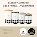 Young's Inc. 4 Pcs Set Plaid with Bamboo Lids Ceramic Canisters- Storage Container for Kitchen and Bathroom - Beautiful Home Decor Accent to Store Food, Coffee, Tea, and More - Black, White by CozyNest Decor