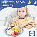 Stainless Steel Suction Plates for Toddlers, 9" Divided Kids Baby Plates with Removable Silicone Suction, Non Toxic Non Slip Portion Control Snack Dishes 4 Packs, Blue Green Gray Pink by TinyTreasures Baby Boutique