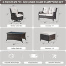 Wicker Outdoor Furniture Patio Furniture Set - 6 Piece Patio Conversation Set with Swivel Rocker Chairs, Loveseat Sofa, Ottomans and Coffee Table, Beige Cushion by GreenHaven Gardens