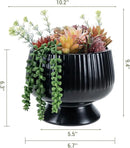 MyGift 10 Inch Modern Artificial Succulent Arrangement Potted in Matte Black Ribbed Ceramic Round Planter, Decorative Plant Pot with Assorted Faux Mini Succulents by CozyNest Decor