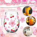Sliner 2 Pack 17oz Cherry and Flower Stemless Wine Glasses Cherry Blossom Drinking Glasses Floral Tumbler Cups for Women Birthday Anniversary Gift Parties Supplies by CozyNest Decor