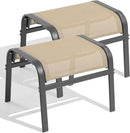 Outdoor Ottoman Set of 2, All Weather Outdoor Foot Stool with Supportive Textliene and Metal Frame, Stackable Oversized Outdoor Foot Rest for Furniture Patio Garden Pool, Beige by CozyNest Decor