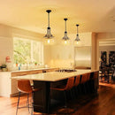 WUZUPS Chandelier Rustic Farmhouse Industrial Round Ceiling Pendant LED Light Fixture with Clear Glass Shades for Dining Room Kitchen Island Foyer Entryway, H 17" x W 13.4", E26 Base, Black by CozyNest Decor