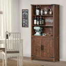 70in Tall Bookshelf 5 Tier Bookcase with Barn Doors and Adjustable Shelves, Brown Farmhouse Book Shelf with Storage Cabinet, Wood Freestanding Display Bookshelves for Bedroom, Kitchen (3PCS) by CozyNest Decor