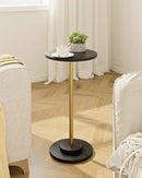 Masupu Drink Table, Round Side Table for Small Spaces, Pedestal Side Table, Small End Table with Metal Base, for Living Room, Bedroom, Bathroom, Black Gold by CozyNest Decor