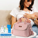 Breastmilk Cooler Bag with Ice Pack Fits 6 Baby Bottles up to 9 Ounce, Wearable Breast Pumps Cooler Bag for Nursing Mom Daycare, Work, Travel- Pink by TinyTreasures Baby Boutique