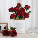 Burgundy Fake Roses Artificial Flowers - 16 Pcs Fake Artificial Roses Silk Flowers with Stems for Home Wedding Hotel Office Centerpiece Decor（Burgundy） by CozyNest Decor