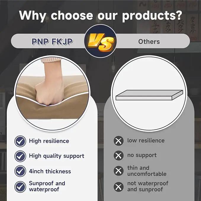 PNP FKJP 2 Pack Outdoor Chair Cushion 20" X 20" X 4", Waterproof Outdoor Seat Cushions with Non-Skid Ties, Khaki (Cushion + Cover), photo 6 of 7