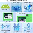 Kids Tablet 10.1 inch Android 14 Octa-Core 64GB 6000mAh Kids Space Parental Control 1280 * 800 HD Touchscreen Shockproof Case Dual Camera Gift for Toddler Children (Green) by TinyTreasures Baby Boutique