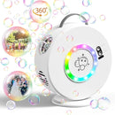 Bubble Machine Automatic LED Lights Bubble Blower for Kids Rechargeable Portable Bubble Maker Auto Rotating 90°/360° Outdoor Birthday Party Wedding (Led White) by TinyTreasures Baby Boutique