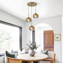 KCO Lighting 3 Light Globe Cluster Pendant Light Modern Glass Cluster Chandelier Gold Glass Pendant Light Fixture Mid Century Dining Room Chandelier Multi Pendant Light Fixture by CozyNest Decor