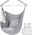Y- STOP Hammock Chair Hanging Rope Swing Chair, Max 500 Lbs, 2 Seat Cushions Included, Removable Steel Spreader Bar with Anti-Slip Rings, Hardware kit-for Indoor or Outdoor(Light Grey) by GreenHaven Gardens