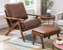 Mid Century Modern Accent Chair with Ottoman, Farmhouse PU Upholstered Living Room Armchair and Ottoman Set, 23" Seat Wide Retro Leisure Lounge Chair with Wood Frame for Home, Bedroom, Office, Brown by CozyNest Decor