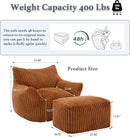 Oversized Bean Bag Chaise Lounge Chair Indoor for Adults with Armrests & Ottoman - Giant Comfy Orange Beanbag Floor Sofa Cloud Accent Chair for Reading, Gaming, Cozy Plush Cloud Mini Couch by CozyNest Decor