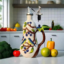 18 Oz Hand Painted Relief Ceramic Olive Oil Bottle Dispenser for Kitchen, Oil and Vinegar Bottle, Seasoning Bottle with Stainless Steel Nozzle, 540mL Oil Container with Handle for Cooking, Light Proof by CozyNest Decor