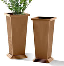 FENCY Set of 2 Tall Planters for Outdoor Plants, 24 Inch Large Tapered Pots with Drainage Trays, Weather-Resistant Plastic Plant Containers for Patio, Porch, Garden, Front Door Decor,Brown, Striped by CozyNest Decor