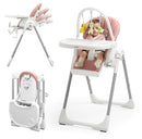 KÜB 3-in-1 Foldable Baby High Chair, 7 Height & 4 Recline Adjustable Seat & Tray for Easy Clean, 2 Locking Wheels, Multifunctional Infant High Chairs for Babies and Toddlers (Pink, with Toys) by TinyTreasures Baby Boutique