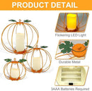 Halloween Metal Pumpkin Candle Holder, 3 Pcs Light up Orange Pumpkin Lantern with LED Flickering Yellow Candle Lights Build in Timer for Thanksgiving Halloween Harvest Fall Home Decor by CozyNest Decor