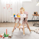 BABY JOY Baby High Chair, 6 in 1 Convertible Wooden High Chair for Babies & Toddlers with Adjustable Legs, Double Removable Tray, Safety Harness & Waterproof PU Cushion (Pink) by TinyTreasures Baby Boutique