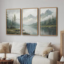 SIGNINART Large Green Forest Framed Canvas Wall Art Set, Misty Mountain Lake Scenery Wall Decor, Modern Foggy Wood Landscape Artwork, Oil Printing Style Nature Art Print for Living Room, Bedroom, Office 16 x24 x3 by CozyNest Decor