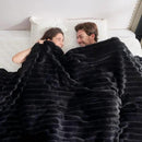 Cozy Bliss Faux Fur Throw Blanket for Couch, Cozy Warm Plush Striped Blanket for Sofa Bedroom Living Room,60 * 80 Inches Black by CozyNest Decor