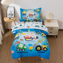 NTBED 4 Pieces Construction Truck Toddler Bedding Set for Baby Boys, Cartoon Vehicles Excavator Cars Printed, Includes Comforter, Flat Sheet, Fitted Sheet and Pillowcase,Sky Blue by TinyTreasures Baby Boutique