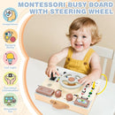Joyreal Montessori Toddler Busy Board - Montessori Toys for 1 2 3 Years Old, Wooden Sensory Board with LED Lights, Steering Wheel, Music Player, Travel Toys for 1+ Year Old Boy & Girl Birthday Gift by TinyTreasures Baby Boutique