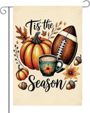 Tis the Season Fall Garden Flag Autumn Football Pumpkin Garden Flag 12x18 inch Double Sided Fall Thanksgiving Flags for Yard Home Porch Lawn (Flay 1804) by GreenHaven Gardens