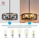 XINGQI 21.7'' Modern Chandelier, Farmhouse Drum Chandeliers for Dining Room Living Room Bedroom 5-Light Pendant Lighting Round Black Metal Antique Wood Grain Finish Adjustable by CozyNest Decor