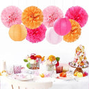 Pink-Orange Party-Decorations Paper-Flowers Lanterns - 15PCS Fall Wedding Birthday Tissue Pom Poms Streamers, Boho Baby Bridal Shower Graduation Sunset Hanging Supplies Decor Hugfond by CozyNest Decor