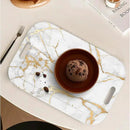 Serving Trays with Handles, 14.5 x 9.8 inch Rectangular Plastic Tray for Restaurant, Kitchen, Golden White Marble by CozyNest Decor