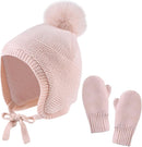 Basic Winter Baby Beanie Gloves Boys Girls Knitted Hat Pompom Kids Earflap Hats Warm Infant Toddler Beanie Mittens Set by TinyTreasures Baby Boutique