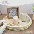 Round Wood Serving Tray with Beads, Yellow Washed Wooden Decorative Tray for Entertaining, Decoration, and Gifting by CozyNest Decor