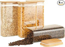 56oz Rectangle Airtight Glass Storage Containers with Bamboo Lids (Set of 4), Square Food Storage Jar, Pantry Organizers for Oats, Cereal, Pasta and Coffee beans (‎with Black Lable) by CozyNest Decor