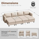 118.5" Luxury Modular Sleeper Sofa Bed with Storage Seat, 8 Seat Sectional Couch Deep Seat with Reversible Chaises & Removable Cover - Whitesand Faux Leather by CozyNest Decor