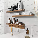 MBYD 24 Inch Floating Shelves, Picture Ledge Shelf, Natural Wood Wall Shelf, Nursery Book Shelves for Kids Room Decor with Hooks, Kitchen Bathroom Storage, Living Room Walnut by CozyNest Decor