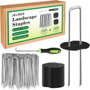 Landscape Staples Set,6 Inch 11 Gauge 200pcs Galvanized Garden Stakes and 200pcs Gaskets +1Pick Hook,U-Shaped Tent Stakes Landscaping Fabric SOD Pins for Weed Fabric Barrier,Groud Cover,Fence by GreenHaven Gardens