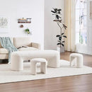 3-Piece 53" Comfy Upholstered Dining Bench with 2 Ottomans, Accent Waterfall Bench Modern End of Bed Entryway Bench Vanity Stool, White Chenille by CozyNest Decor