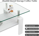 Glass Coffee Table Rectangle Living Room Center Table, with Transparent Tempered Glass Tabletop and White MDF Layer,for Living Room and Office, Transparent +White by CozyNest Decor