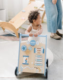 Beright Wooden Baby Walker Push and Pull Learning Activity Walker with Wheels Montessori Walker Toy Multiple Activities Center Develops Motor Skills & Stimulates Creativity (Blue) by TinyTreasures Baby Boutique