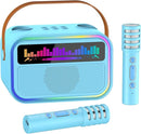 Karaoke Machine for Kids Adults, Birthday Gifts Toys for Girls Boys Age 3-12+,Mini Portable Bluetooth Singing Speaker with 2 Wireless Microphones & LED Lights (Blue) by TinyTreasures Baby Boutique