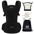 Bebamour Baby Carrier with Hip Seat,All-Position Breathable Mesh Hip Seat & Carrier 0-36Months with Head Hood, 3 PCS Teething Pads, Waist Extender,Storage Bag & Pacifier Case(Black) by TinyTreasures Baby Boutique
