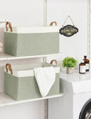 StorageWorks Storage Bins, Fabric Storage Bins for Shelves, Extra Large Storage Baskets with Metal Frame, Closet Baskets and Bins with Handles, Jumbo, Green and White, 2-Pack by CozyNest Decor