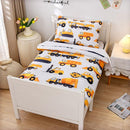 NTBED 4 Pieces Construction Toddler Bedding Set for Baby Boys, Truck Vehicles Excavator Cars Printed, Includes Comforter, Flat Sheet, Fitted Sheet and Pillowcase,White by TinyTreasures Baby Boutique