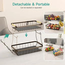 3 Tier Fruit Basket for Kitchen Counter with 2 Mobile Banana Hangers, 2025 Pro Detachable Metal Fruit Bowl with Wooden Handle, Fruit Holder for Bread Snack Veggies, Brown by CozyNest Decor