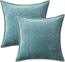 MIULEE Pack of 2 Couch Throw Pillow Covers 18x18 Inch Coastal Smoke Blue Farmhouse Decorative Pillow Covers with Stitched Edge Soft Chenille Solid Dyed Spring Pillow Covers for Sofa Bed Living Room by CozyNest Decor