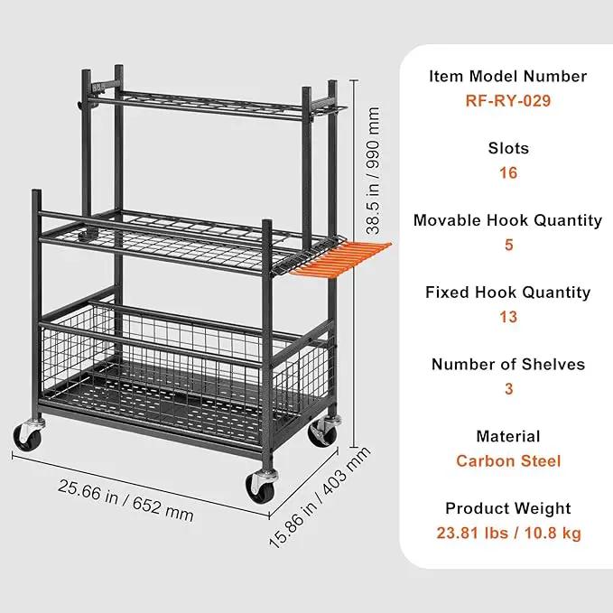 VEVOR Garden Tool Organizer, 16 Slots with Hooks, Yard Tool Tower Rack with Wheels for Garage Organization and Storage, Hold Long-Handled Tool/Rake/Broom, Metal Tool Stand Holder for Shed, Outdoor, photo 3 of 9