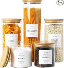 5 Pack Glass Jars with Bamboo Airtight Lids - Stackable Food Storage Containers with 132 Pantry Labels - with Wood Lid for Candy, Cookie, Rice, Sugar, Flour, Pasta, Nuts by CozyNest Decor