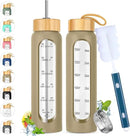 32 oz Glass Water Bottle with Straw - Motivational Time Marker & Silicone Sleeve - Reusable Tumbler Includes 2 Bamboo Lids & Fruit Infuser - 1 Pack by CozyNest Decor